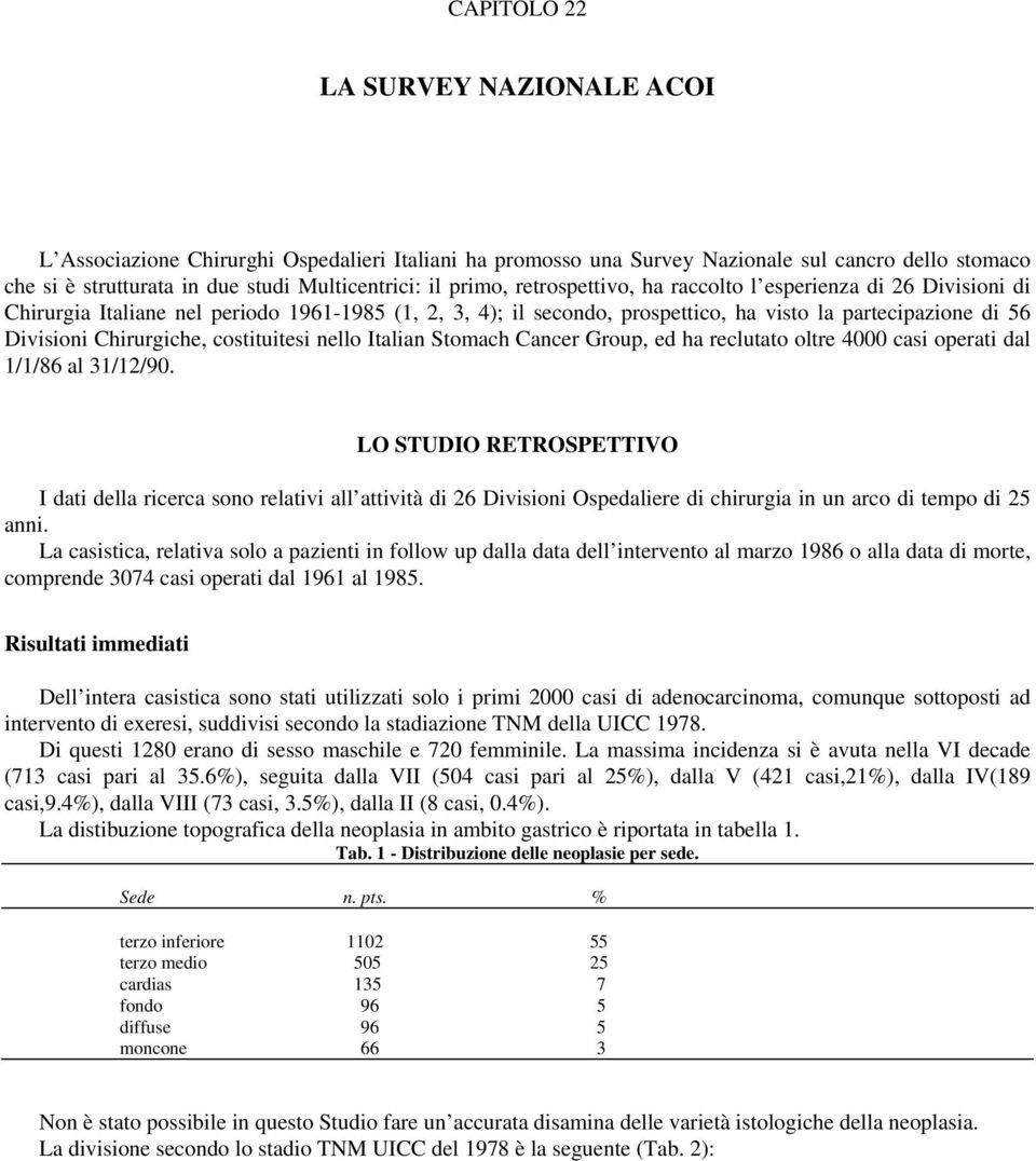 costituitesi nello Italian Stomach Cancer Group, ed ha reclutato oltre 4000 casi operati dal 1/1/86 al 31/12/90.