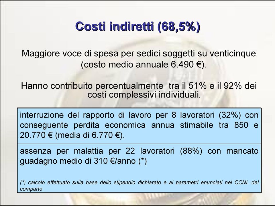 interruzione del rapporto di lavoro per 8 lavoratori (32%) con conseguente perdita economica annua stimabile tra 850 e 20.