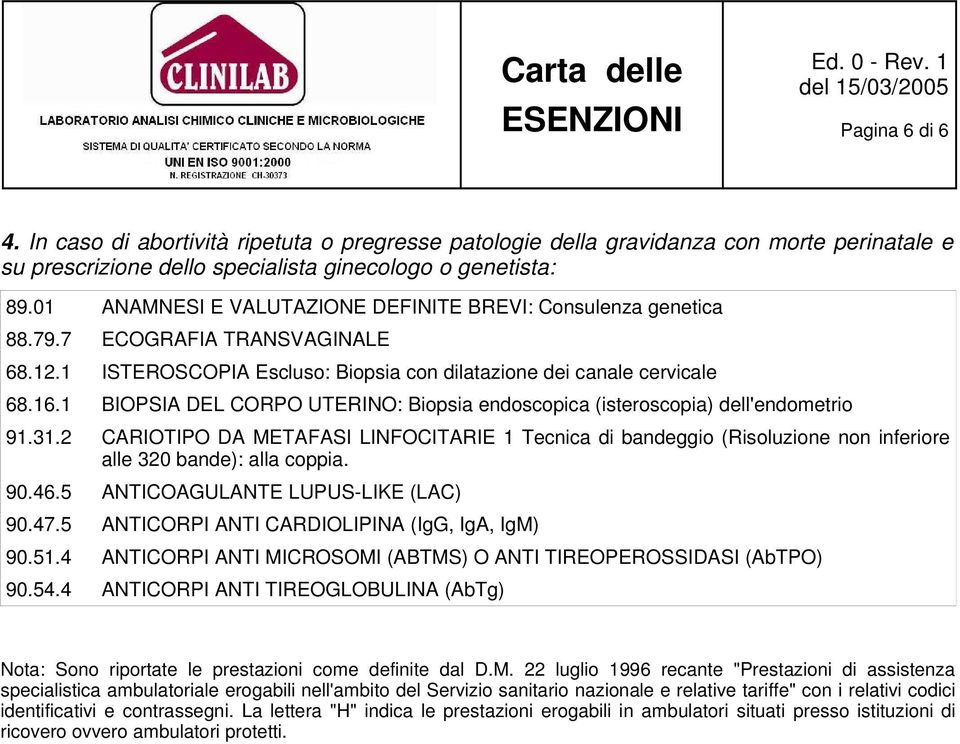 1 BIOPSIA DEL CORPO UTERINO: Biopsia endoscopica (isteroscopia) dell'endometrio 91.31.