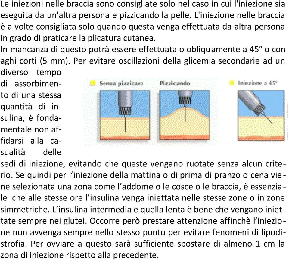 In mancanza di questo potrà essere effettuata o obliquamente a 45 o con aghi corti (5 mm).