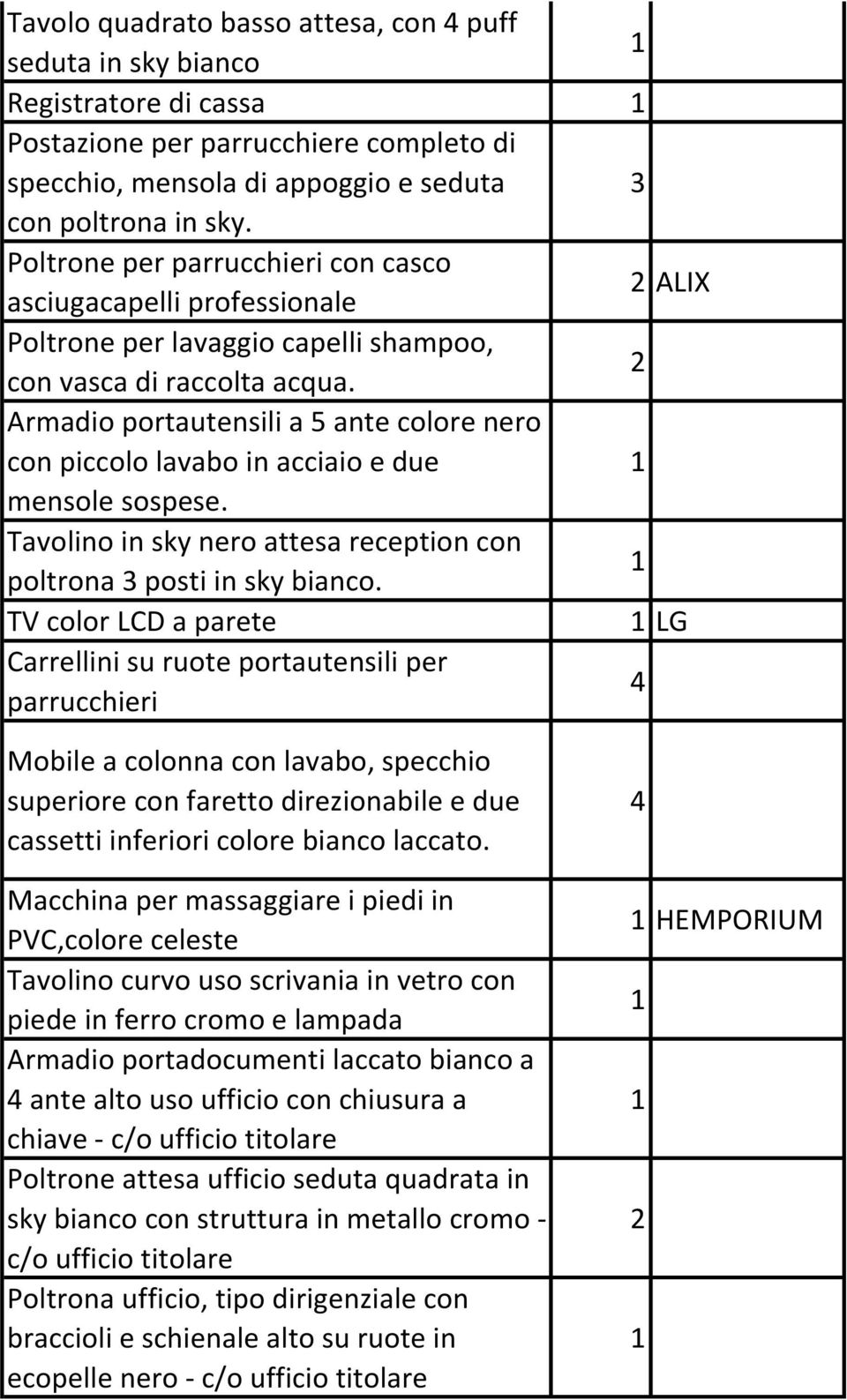 2 Armadio portautensili a 5 ante colore nero con piccolo lavabo in acciaio e due mensole sospese. Tavolino in sky nero attesa reception con poltrona 3 posti in sky bianco.