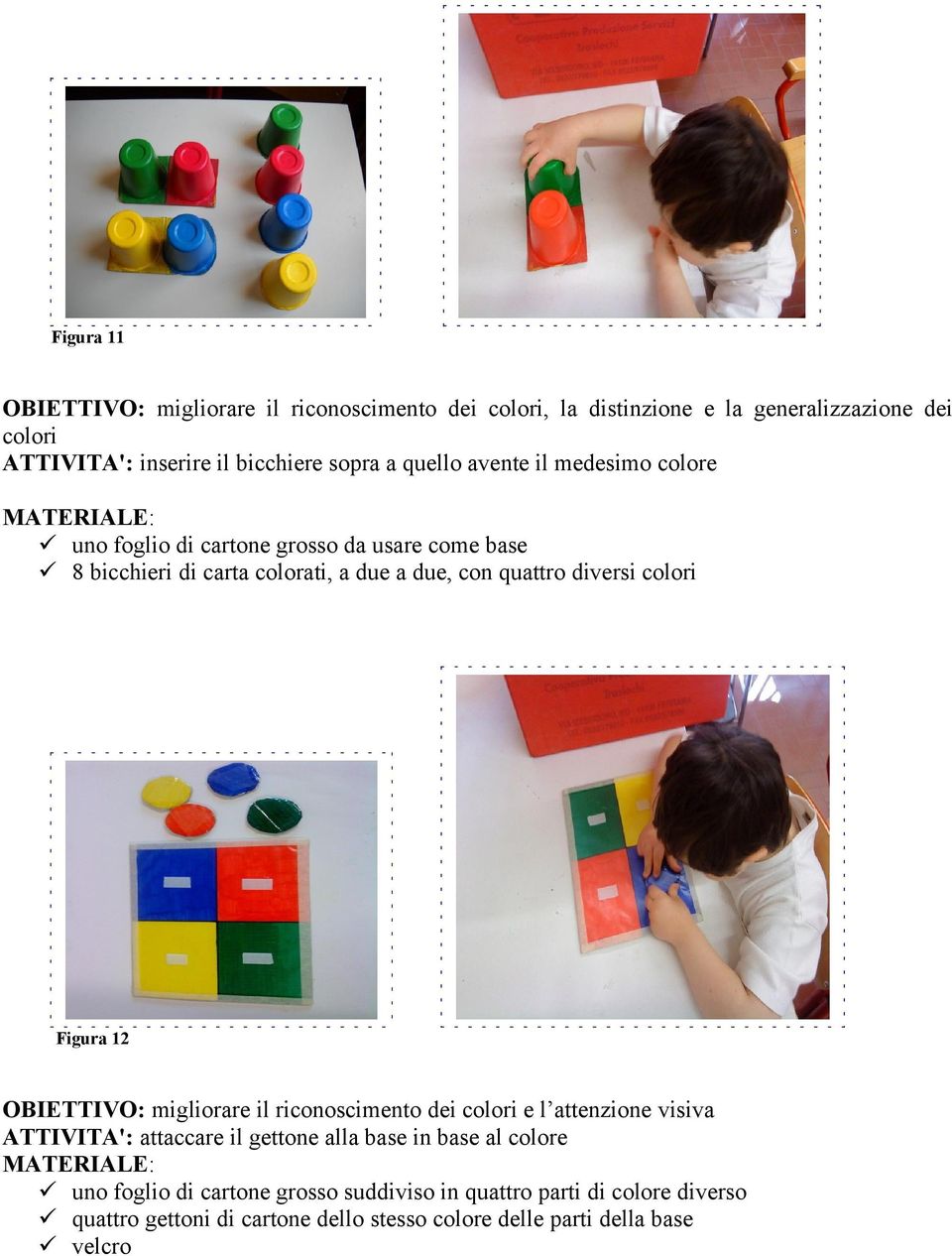 colori Figura 12 OBIETTIVO: migliorare il riconoscimento dei colori e l attenzione visiva ATTIVITA': attaccare il gettone alla base in base al