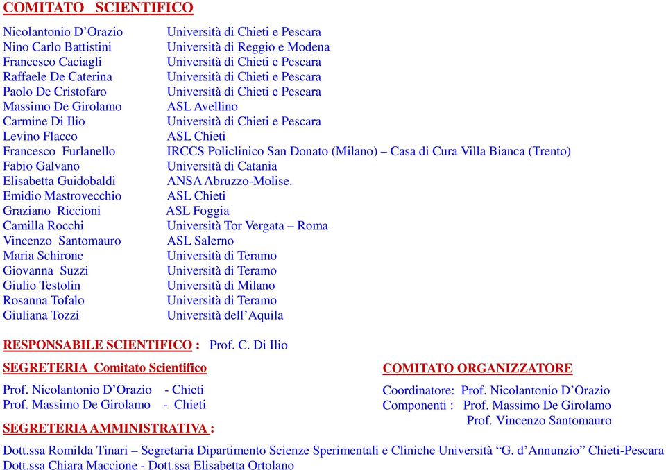 Furlanello IRCCS Policlinico San Donato (Milano) Casa di Cura Villa Bianca (Trento) Fabio Galvano Università di Catania Elisabetta Guidobaldi ANSA Abruzzo-Molise.