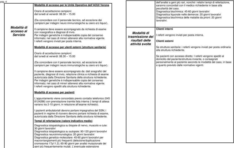 Il campione deve essere accompagnato da richiesta di esame con nosografica e diagnosi di invio.