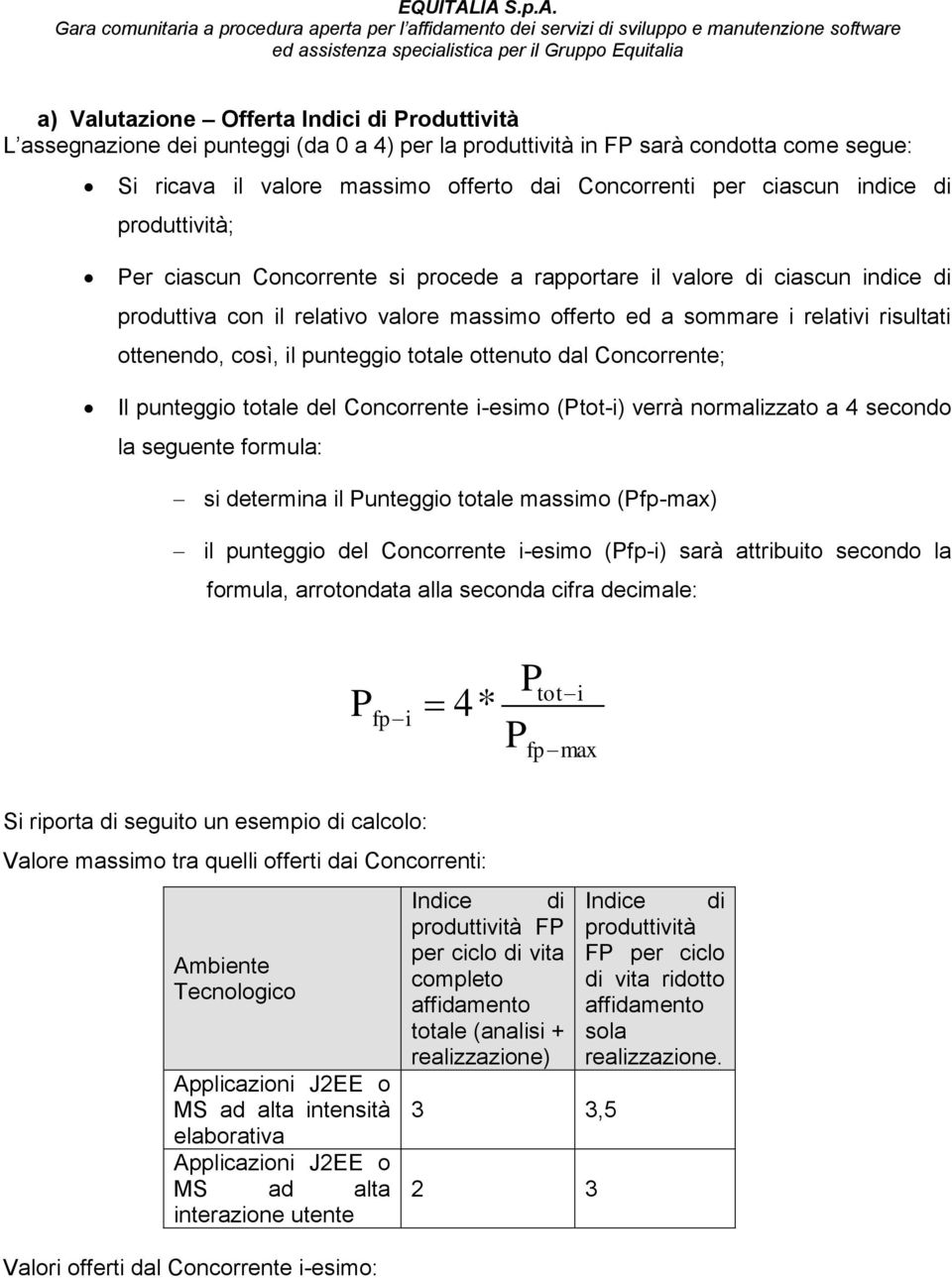 ottenendo, così, il punteggio totale ottenuto dal Concorrente; Il punteggio totale del Concorrente i-esimo (Ptot-i) verrà normalizzato a 4 secondo la seguente formula: si determina il Punteggio