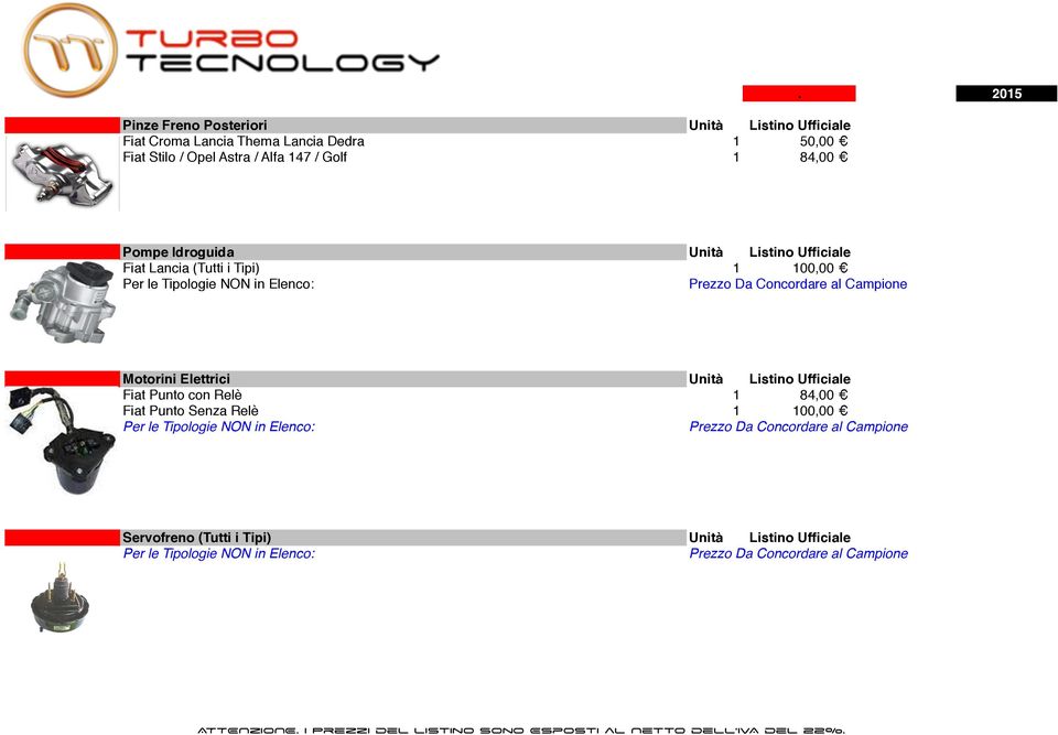 Lancia (Tutti i Tipi) 1 100,00 80,00 60,00 Motorini Elettrici Unità Listino Ufficiale Meccanico Fiat Punto con Relè 1
