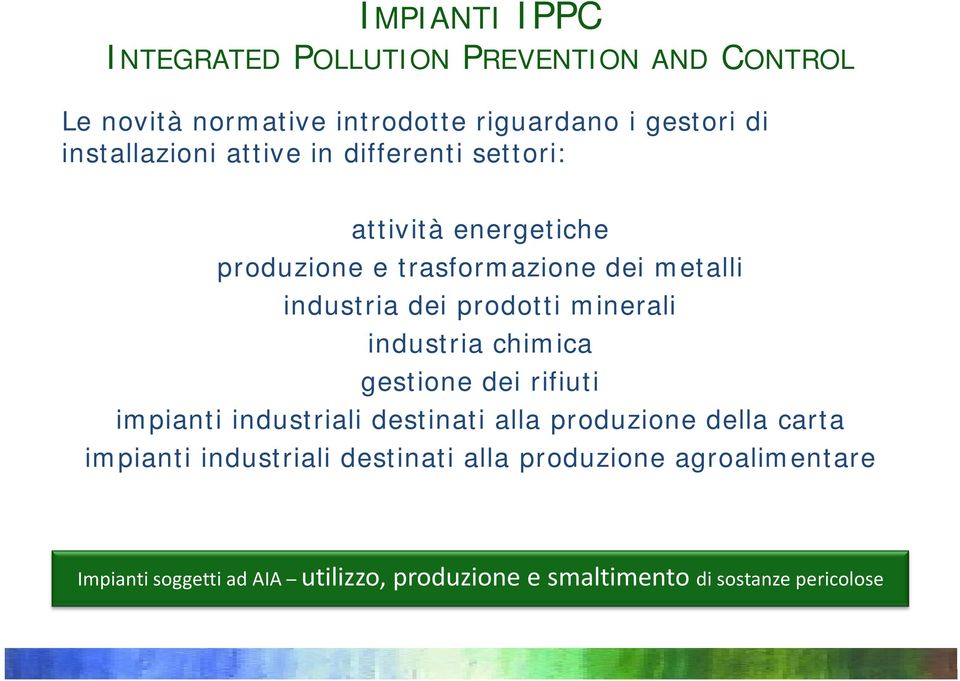 prodotti minerali industria chimica gestione dei rifiuti impianti industriali destinati alla produzione della carta