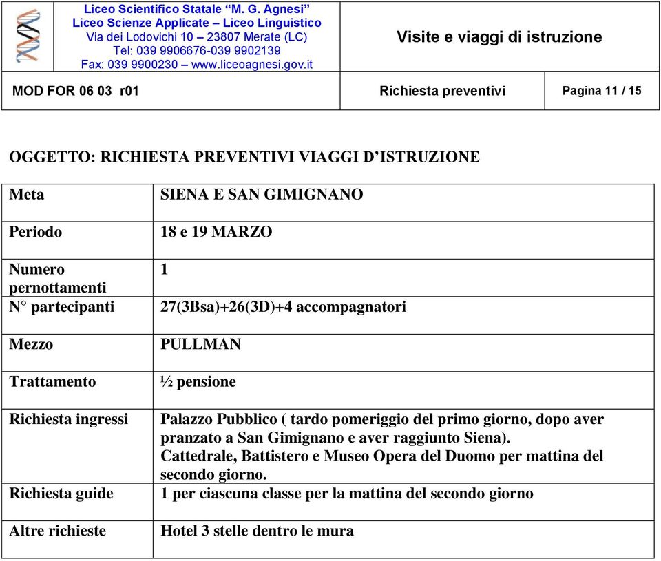 pranzato a San Gimignano e aver raggiunto Siena).