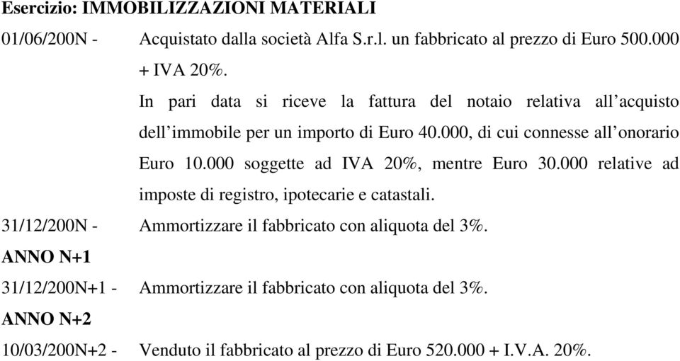 000 soggette ad IVA 20%, mentre Euro 30.000 relative ad imposte di registro, ipotecarie e catastali.