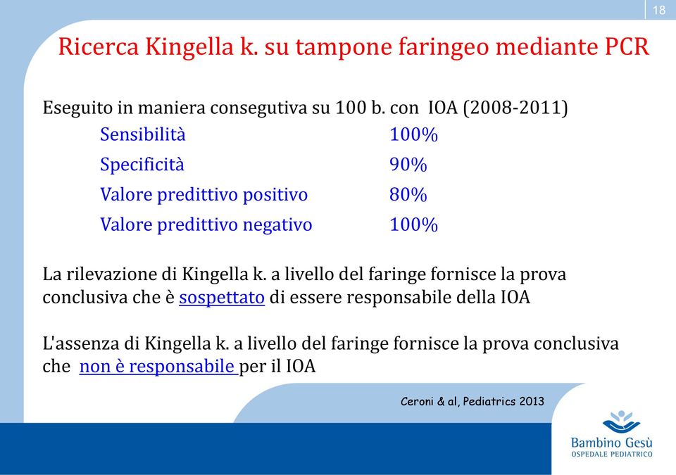 rilevazione di Kingella k.