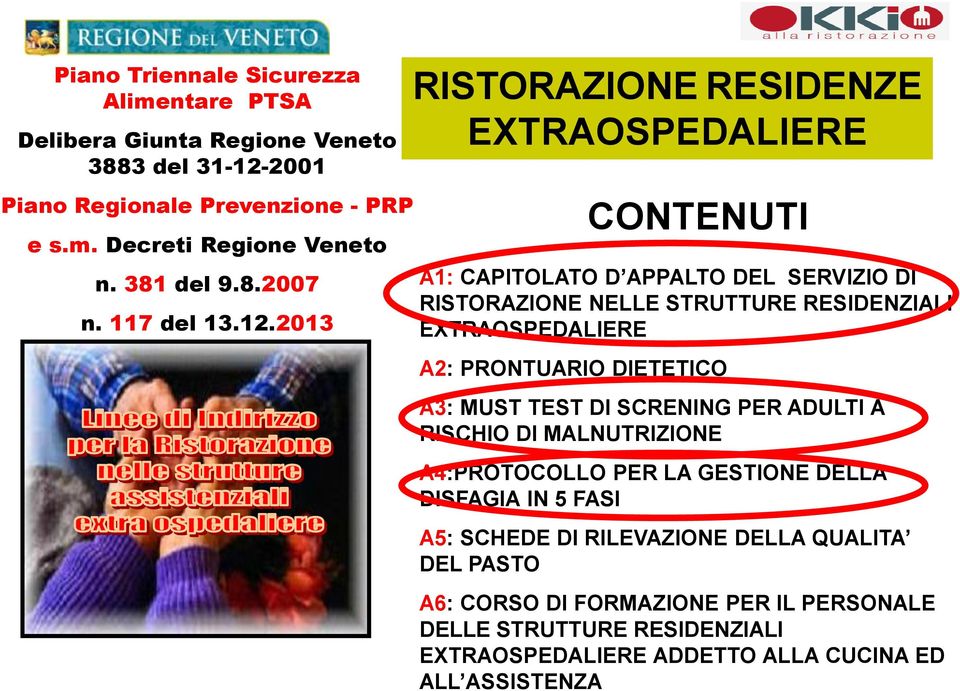 2013 RISTORAZIONE RESIDENZE EXTRAOSPEDALIERE CONTENUTI A1: CAPITOLATO D APPALTO DEL SERVIZIO DI RISTORAZIONE NELLE STRUTTURE RESIDENZIALI EXTRAOSPEDALIERE A2: