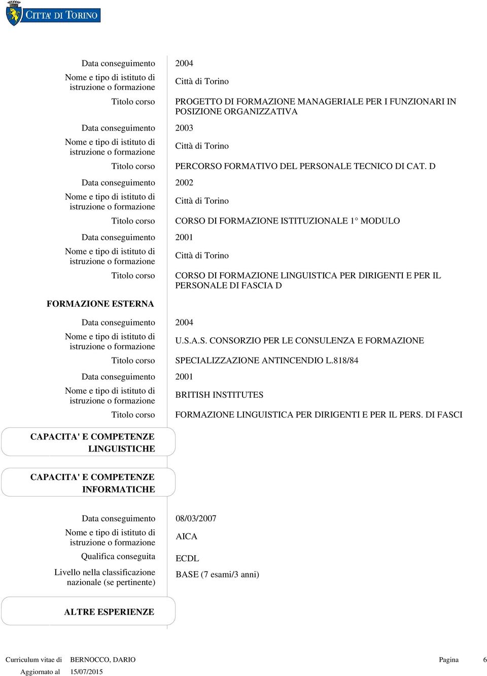 818/84 2001 BRITISH INSTITUTES FORMAZIONE LINGUISTICA PER DIRIGENTI E PER IL PERS.