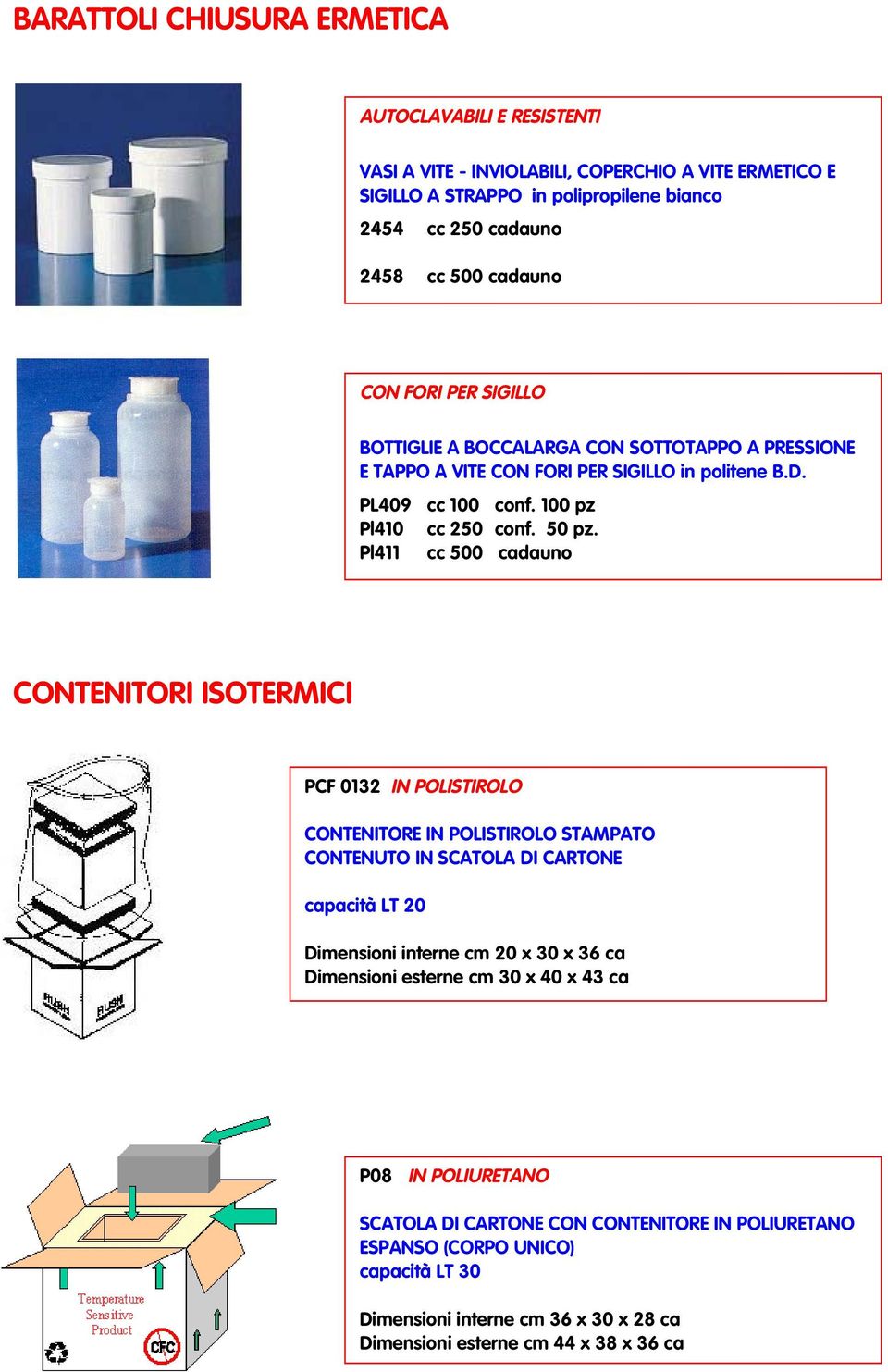 Pl411 cc 500 cadauno CONTENITORI ISOTERMICI PCF 0132 IN POLISTIROLO CONTENITORE IN POLISTIROLO STAMPATO CONTENUTO IN SCATOLA DI CARTONE capacità LT 20 Dimensioni interne cm 20 x 30 x 36 ca