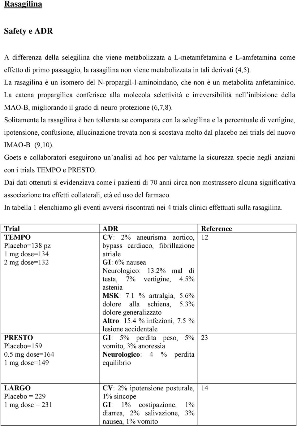 La catena propargilica conferisce alla molecola selettività e irreversibilità nell inibizione della MAO-B, migliorando il grado di neuro protezione (6,7,8).