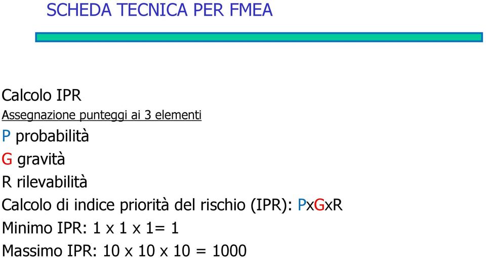 rilevabilità Calcolo di indice priorità del rischio