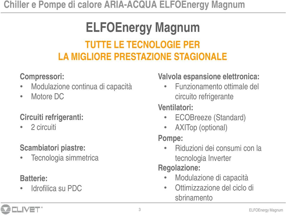 refrigeranti: ECOBreeze (Standard) 2 circuiti AXITop (optional) Pompe: Scambiatori piastre: Riduzioni dei consumi con la