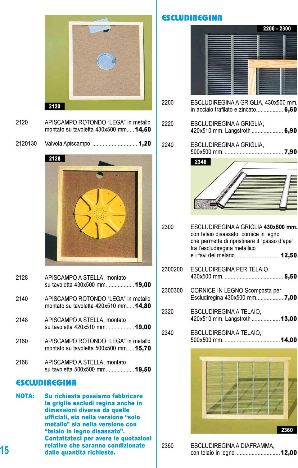 con telaio disassato, cornice in legno che permette di ripristinare il passo d ape fra l escludiregina metallico e i favi del melario.