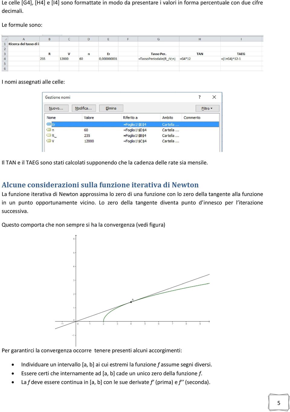 Alcune considerazioni sulla funzione iterativa di Newton La funzione iterativa di Newton approssima lo zero di una funzione con lo zero della tangente alla funzione in un punto opportunamente vicino.