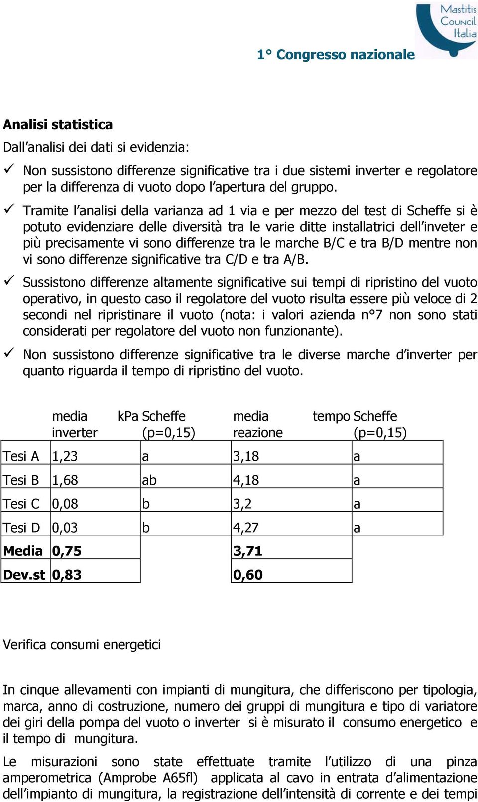 tra le marche B/C e tra B/D mentre non vi sono differenze significative tra C/D e tra A/B.