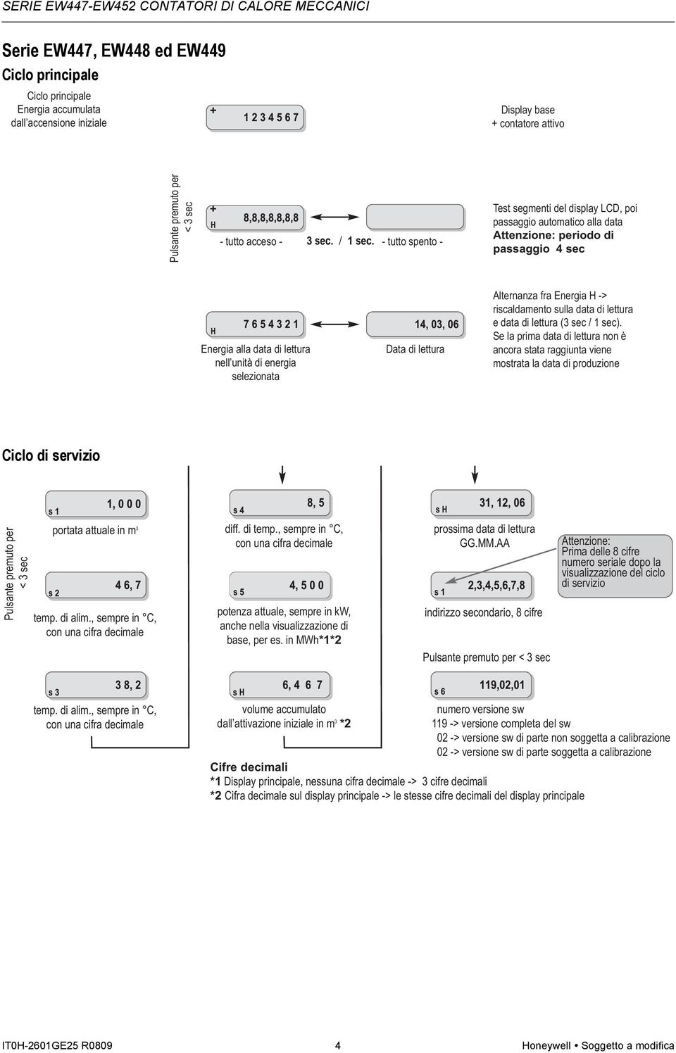 lettura (3 sec / 1 sec). Se la prima data di lettura non è ancora stata raggiunta viene mostrata la data di produzione Ciclo di servizio portata attuale in m 3 temp. di alim., sempre in C, diff.