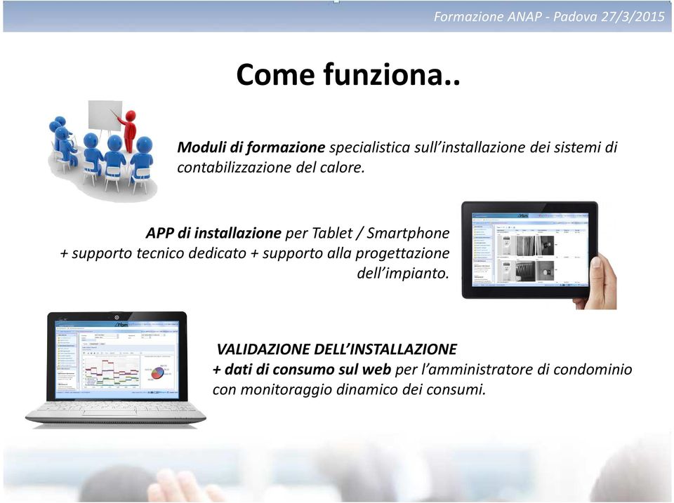 APP di installazione per Tablet / Smartphone + supporto tecnico dedicato + supporto alla