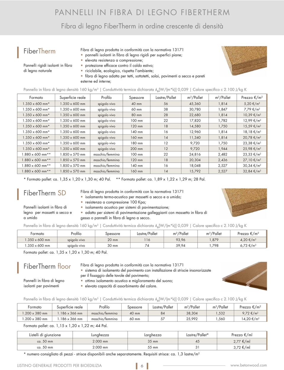 ambiente; fibra di legno adatta per tetti, sottotetti, solai, pavimenti a secco e pareti esterne ed interne; Pannello in fibra di legno densità 160 kg/m 3 Conduttività termica dichiarata ʎ D