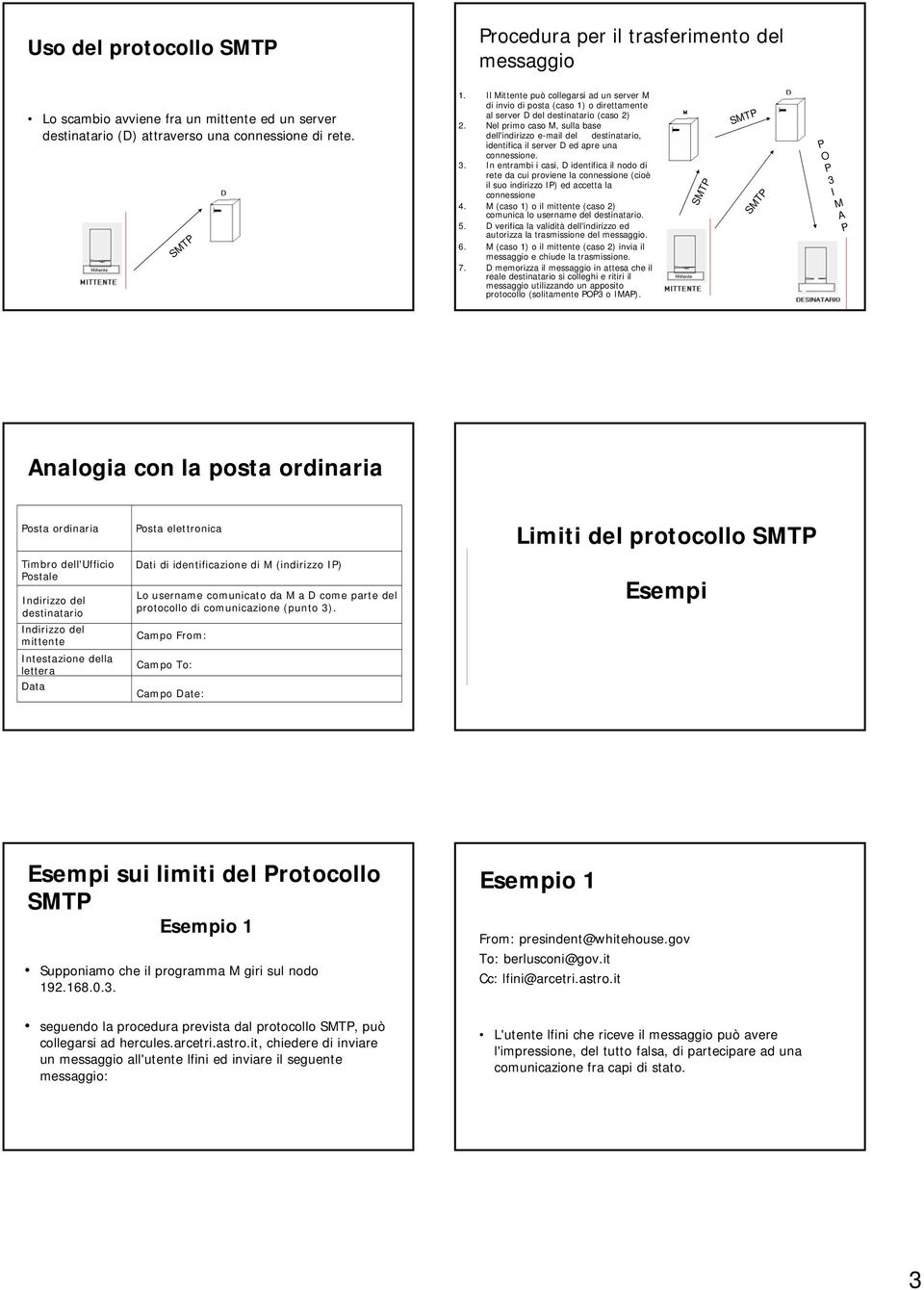 Nel primo caso M, sulla base dell'indirizzo e-mail del destinatario, identifica il server D ed apre una connessione. 3.