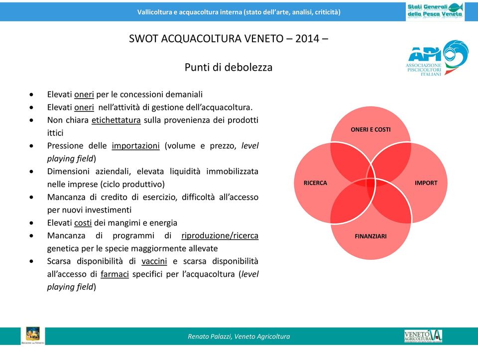 nelle imprese (ciclo produttivo) Mancanza di credito di esercizio, difficoltà all accesso per nuovi investimenti Elevati costi dei mangimi e energia Mancanza di programmi di