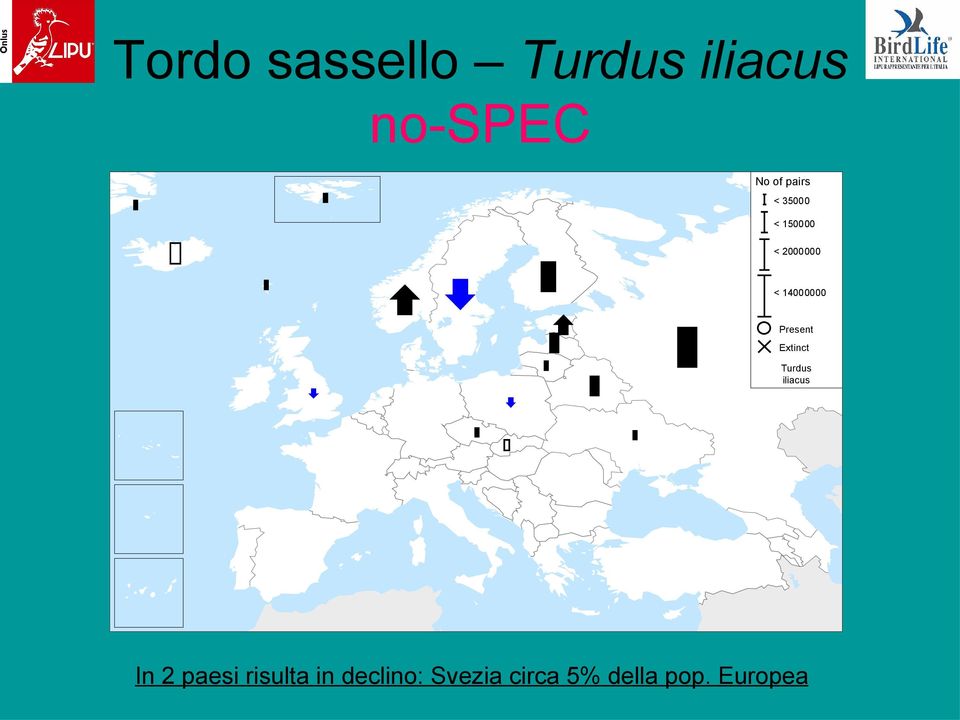 Present Extinct Turdus iliacus In 2 paesi