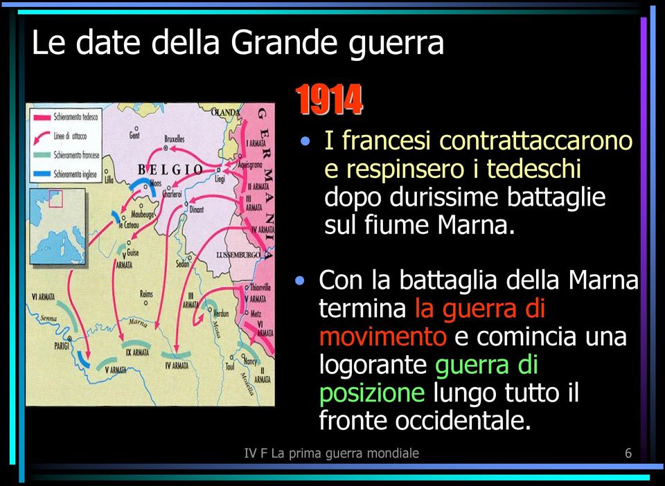 Con la battaglia della Marna termina la guerra di movimento e comincia una