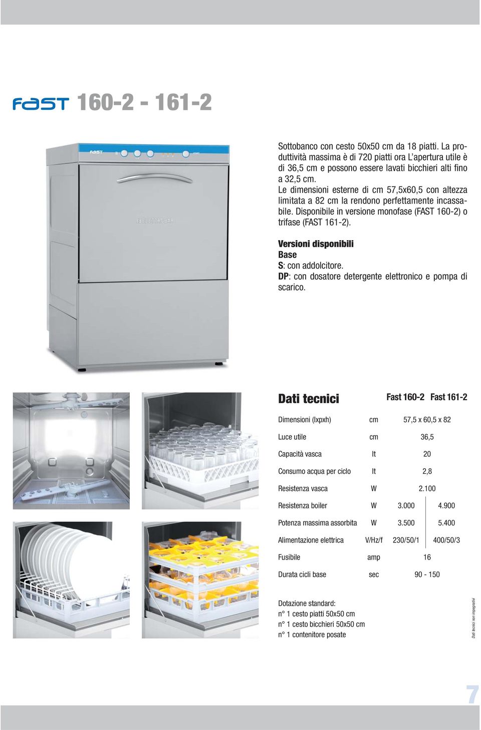 Versioni disponibili Base S: con addolcitore. DP: con dosatore detergente elettronico e pompa di scarico.