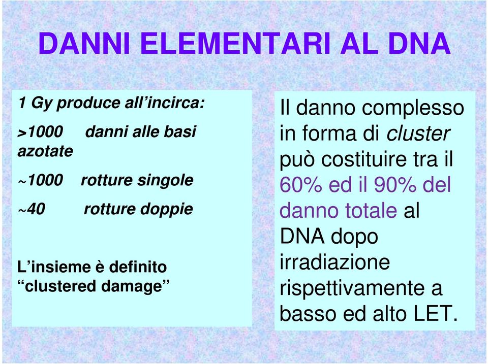 clustered damage Il danno complesso in forma di cluster può costituire tra il