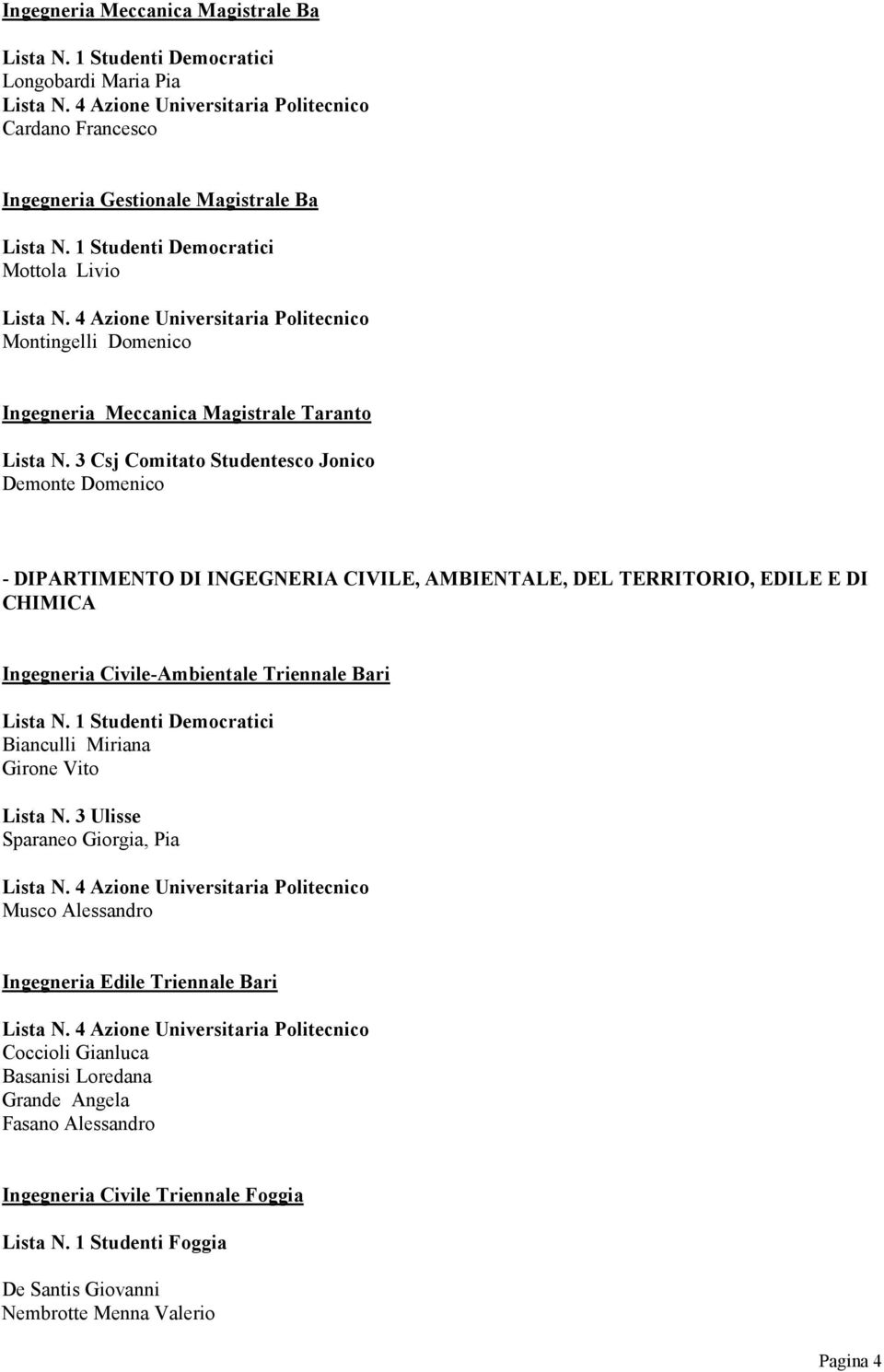 3 Csj Comitato Studentesco Jonico Demonte Domenico - DIPARTIMENTO DI INGEGNERIA CIVILE, AMBIENTALE, DEL TERRITORIO, EDILE E DI CHIMICA Ingegneria Civile-Ambientale