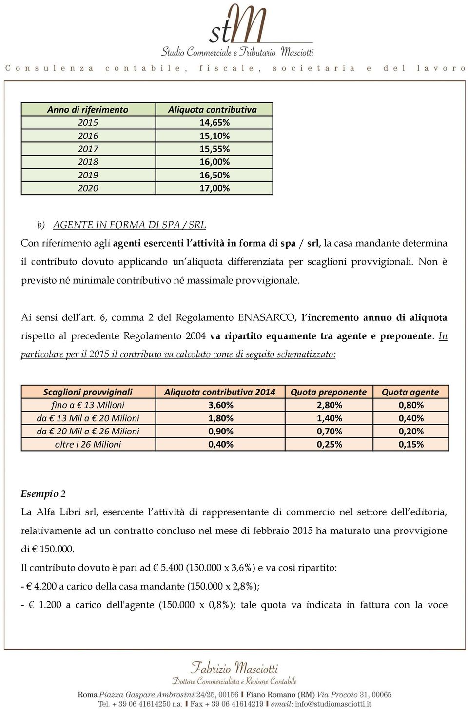 Non è previsto né minimale contributivo né massimale provvigionale. Ai sensi dell art.