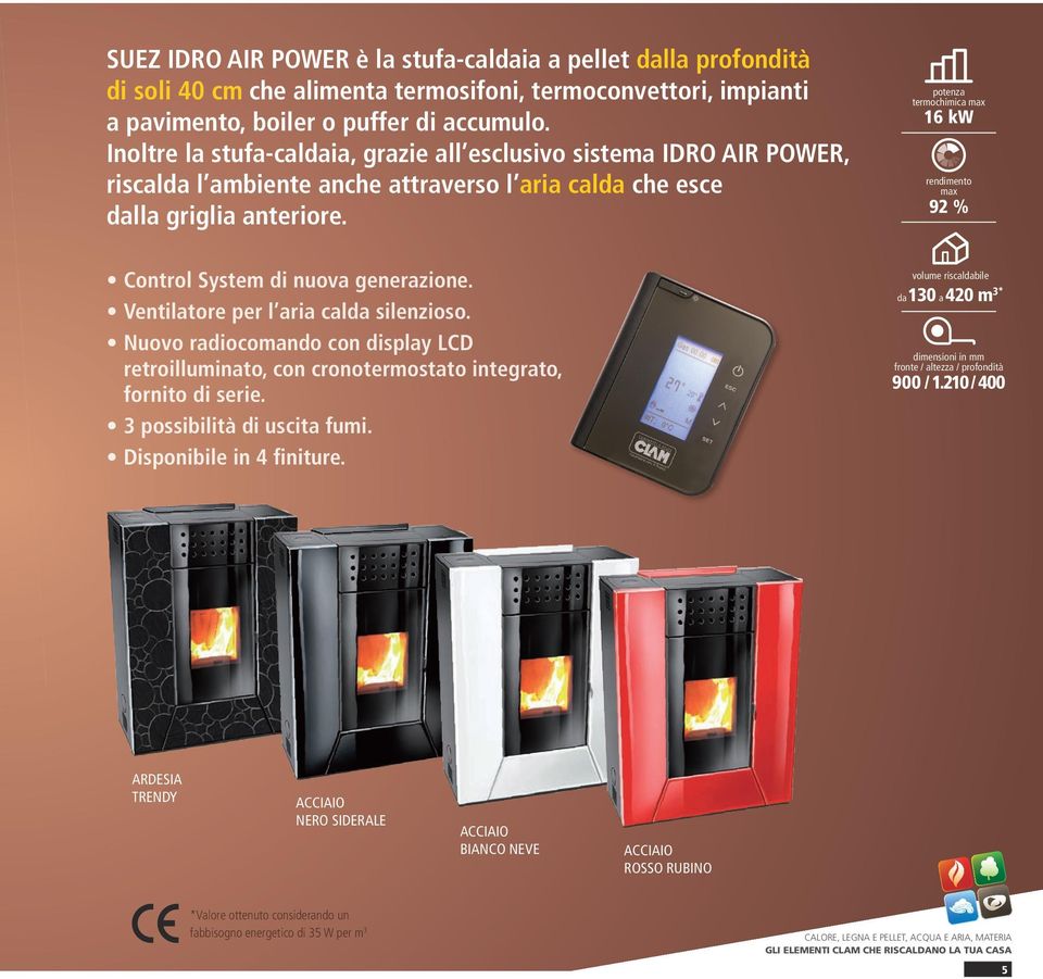 termochimica max 16 kw max 92 % Control System di nuova generazione. Ventilatore per l aria calda silenzioso.