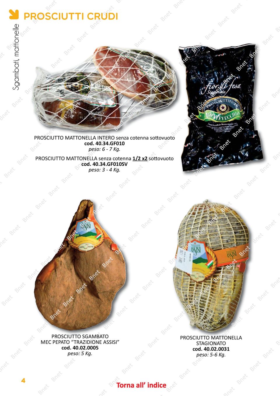 PROSCIUTTO MATTONELLA senza cotenna 1/2 x2 sottovuoto cod. 40.34.GF010SV peso: 3-4 Kg.