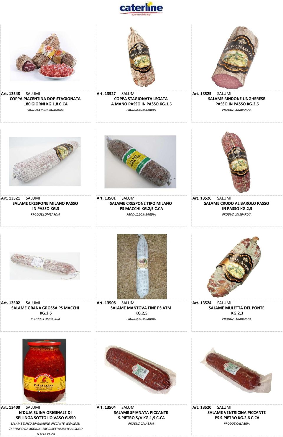 13526 SALUMI SALAME CRESPONE MILANO PASSO SALAME CRESPONE TIPO MILANO SALAME CRUDO AL BAROLO PASSO IN PASSO KG.3 PS MACCHI KG.2,5 C.CA IN PASSO KG.2,5 Art. 13502 SALUMI Art. 13506 SALUMI Art.