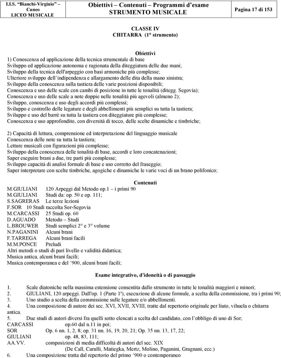 delle varie posizioni disponibili; Conoscenza e uso delle scale con cambi di posizione in tutte le tonalità (ditegg.