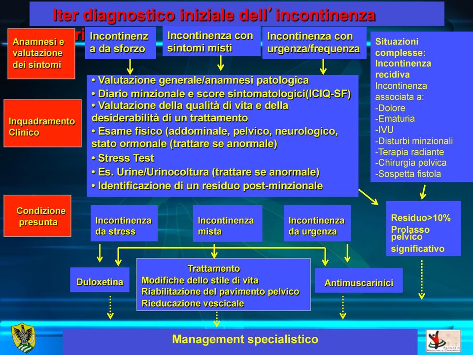 pelvico, neurologico, stato ormonale (trattare se anormale) Stress Test Es.