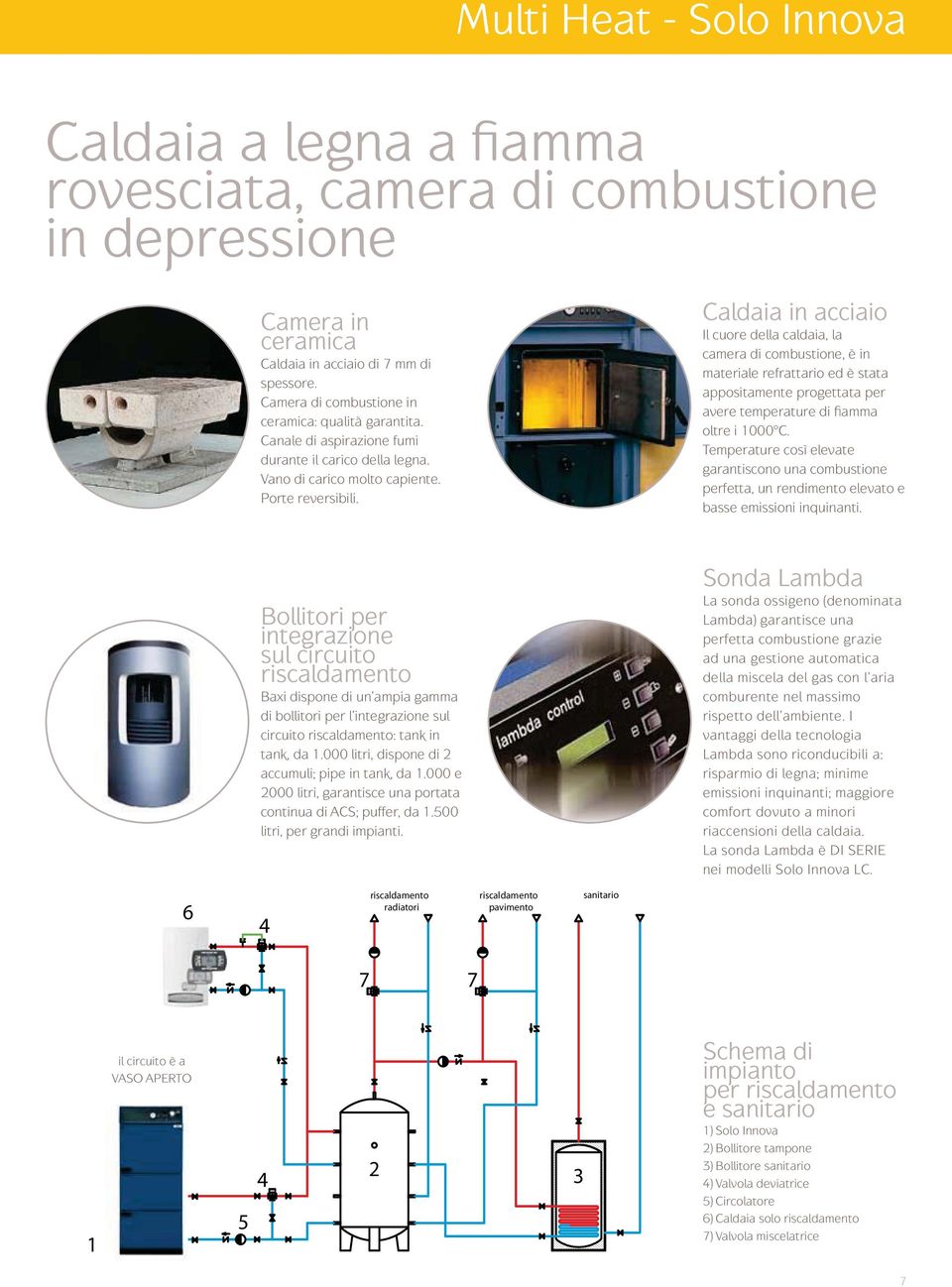 Caldaia in acciaio Il cuore della caldaia, la camera di combustione, è in materiale refrattario ed è stata appositamente progettata per avere temperature di fiamma oltre i 1000 C.