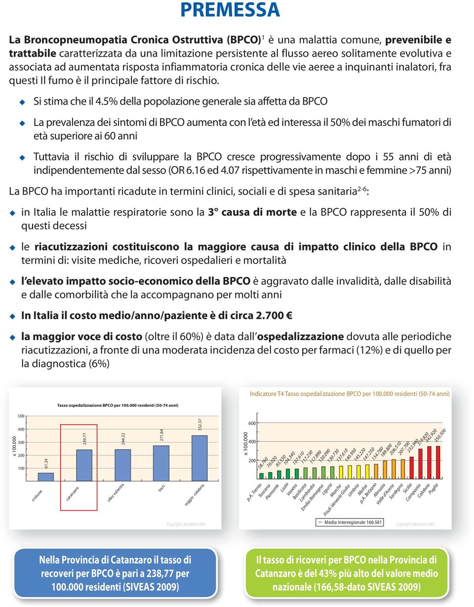 5% della popolazione generale sia affetta da BPCO La prevalenza dei sintomi di BPCO aumenta con l età ed interessa il 50% dei maschi fumatori di età superiore ai 60 anni Tuttavia il rischio di