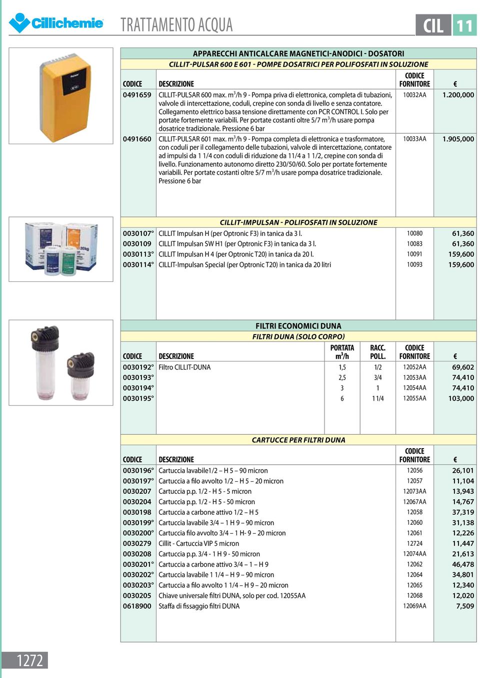 Collegamento elettrico bassa tensione direttamente con PCR CONTROL I. Solo per portate fortemente variabili. Per portate costanti oltre 5/7 m 3 /h usare pompa dosatrice tradizionale.