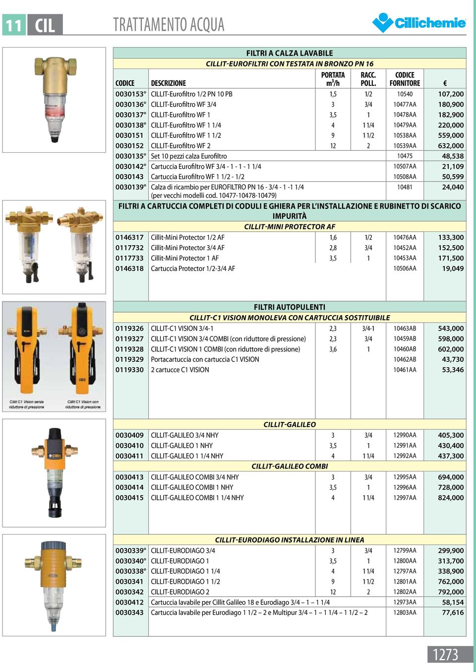 1/4 4 1 1/4 10479AA 220,000 0030151 CILLIT-Eurofiltro WF 1 1/2 9 1 1/2 10538AA 559,000 0030152 CILLIT-Eurofiltro WF 2 12 2 10539AA 632,000 0030135 Set 10 pezzi calza Eurofiltro 10475 48,538 0030142