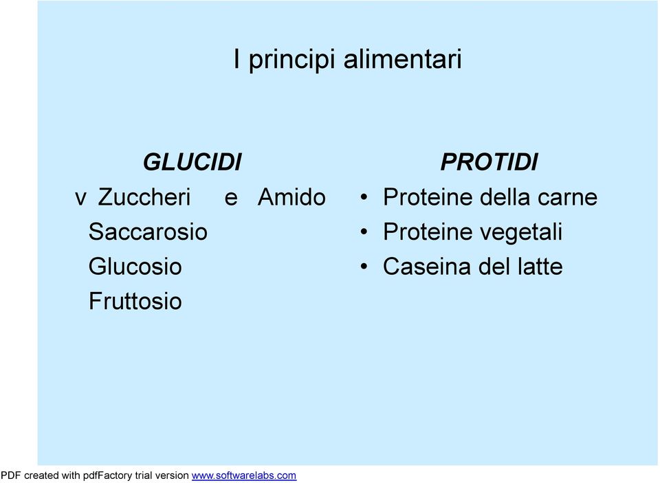 Glucosio Fruttosio PROTIDI Proteine