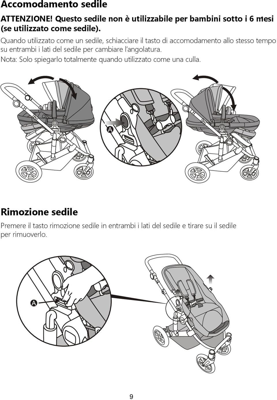 Quando utilizzato come un sedile, schiacciare il tasto di accomodamento allo stesso tempo su entrambi i lati del