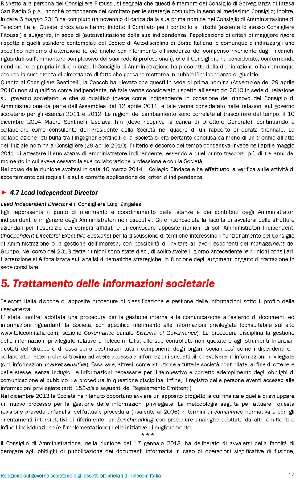 Amministrazione di Telecom Italia.