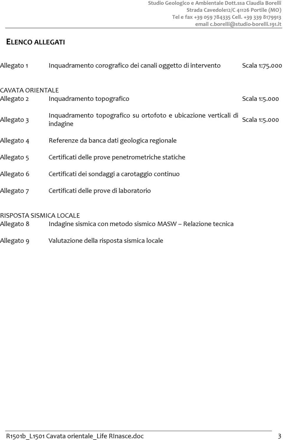 000 Allegato 3 Allegato 4 Allegato 5 Allegato 6 Allegato 7 Inquadramento topografico su ortofoto e ubicazione verticali di indagine Referenze da banca dati geologica regionale Certificati delle prove