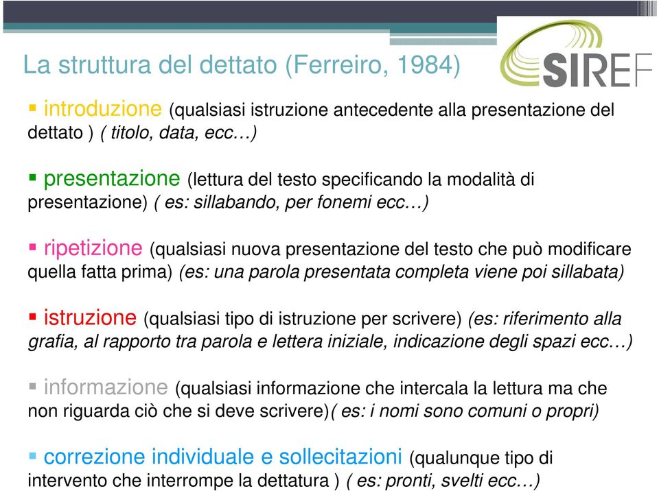 sillabata) istruzione (qualsiasi tipo di istruzione per scrivere) (es: riferimento alla grafia, al rapporto tra parola e lettera iniziale, indicazione degli spazi ecc ) informazione (qualsiasi