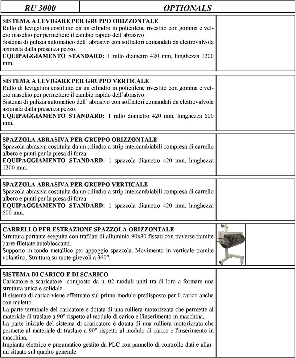 SISTEMA A LEVIGARE PER GRUPPO VERTICALE Rullo di levigatura costituito da un cilindro in polietilene rivestito con gomma e velcro maschio per permettere il cambio rapido dell abrasivo.