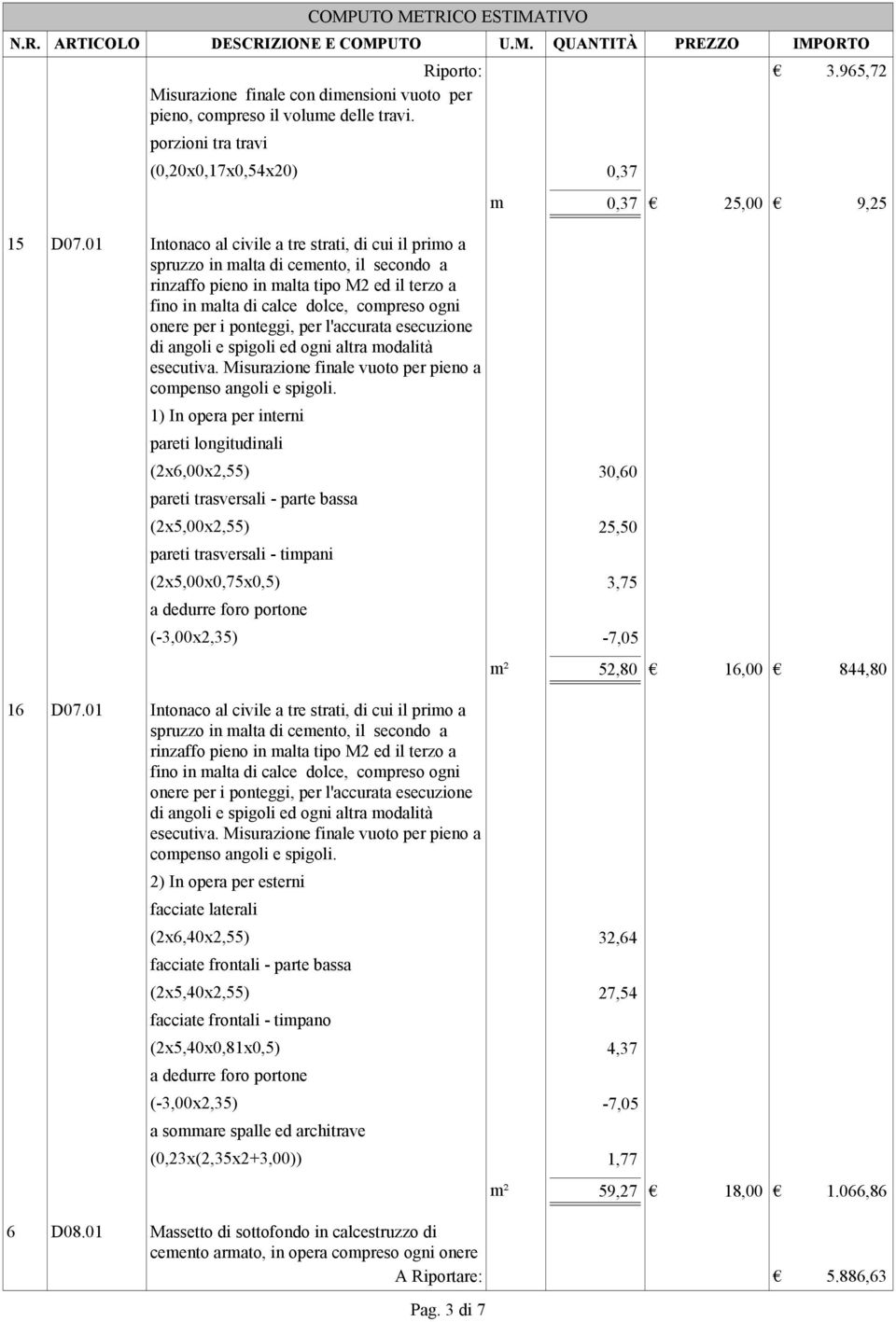 ponteggi, per l'accurata esecuzione di angoli e spigoli ed ogni altra modalità esecutiva. Misurazione finale vuoto per pieno a compenso angoli e spigoli.